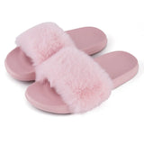 Summer indoor shoes ladies flat solid color open toe flip flops fake fur fox fur slippers MartLion   