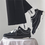 Men's Casual Sneakers Skateboard Flats Shoes Punk Metal Chains Tennis Running Sport Basketball Trainers Walking Mart Lion   