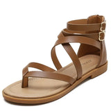 Casual Flat Rome Sandals Women Shoes Summer  Gladiator Bohemia Ladies Back Zipper MartLion Brown 36 