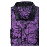 Lilac Mauve Lavender Purple Silk Men's Shirts Luxury Lapel Long Sleeve Dress Shirt Jacquard Blouse Wedding Prom MartLion   