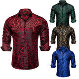 Luxury Men's Long Sleeve Shirts Red Green Blue Paisley Wedding Prom Party Casual Social Shirts Blouse Slim Fit Men's Clothing MartLion   