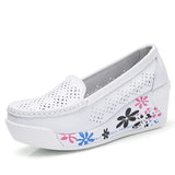 Summer Genuine Leather Women's Shoes Nurse Swing Work all Single star Wedges Black white Platform MartLion white-4 40 