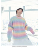 Men's Gradient Tie Dye Round Neck Loose Sweater Knit Sweater Autumn Rainbow Striped Casual Long Sleeve Sweater MartLion   