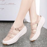 Summer Microfiber Wedge Casual Women's Sandals Ankle Buckle Heel Height 4CM Close Toe Ladies MartLion Brown33132 12 