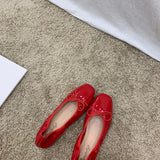 Retro Ultra-soft Women Shoes Spring Bow Red Flat Sole Single Shoe Leisure Leather Ballet MartLion   