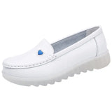 Women's Shoes Soft-soled Work White Slope Heel Increased Leather Deodorant Hospital Nurse MartLion WHITE 37 