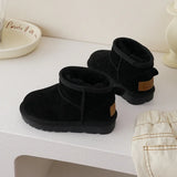 Winter Children Wool Snow Boots Boys Girls Genuine Leather Boots Baby Soft Cow Suede Cotton Shoes Kids Winter MartLion Black 37 