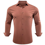 Designer Shirts Men's Solid Silk Beige Champagne Long Sleeve Tops Regular Slim Fit Blouses Breathable Barry Wang MartLion 0564 S 