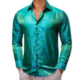 Luxury Shirt Men's Silk Paisley Embroidered Blue Green Gold White Black Teal Slim Fit Male Blouses Long Sleeve Tops Barry Wang MartLion 0832 S 