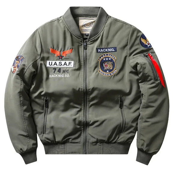  Winter Bomber Jacket Ma1 Air Force Pilot Casual Men's Thick Velvet Coat Male Green Blue Khaki Outerwear MartLion - Mart Lion
