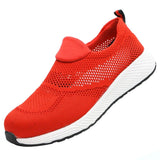 Women's Sneakers Anti-smashing Work Men's Safety Shoes Rubber Unisex Stretch Fabric Mesh Boots Breathable Anti-puncture footwear MartLion Red 39 United States