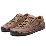 Men's Casual Shoes Leather Outdoor Walking Sneakers Leisure Vacation Soft Driving Mart Lion Khaki 38 