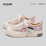 Women Canvas Shoes Multicolor Platform Sneakers Ladies Lace Up Thick Bottom Casual Flat Skateboard MartLion pink 35 