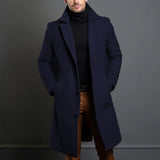 Black Trench Coat For Men's Long Sleeve Single Breasted Overcoat Perfect For Fall And Winter MartLion   