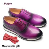 Shoes for Men's Genuine Leather Lace-up Plain Round Toe Handmade Black Blue Purple Footwear Casual Sneakers MartLion Purple EUR 38 