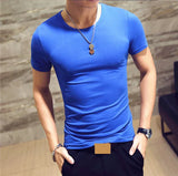 Men's T Shirt 10 colors Fitness V neck Clothing Tops Tees MartLion O Blue M 