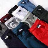 Men's t-Shirt 180g Cotton Shirt Solid Color Long-Sleeved Loose Round Neck Bottoming Tops Tees Mart Lion   