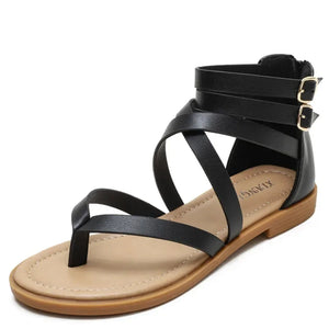 Casual Flat Rome Sandals Women Shoes Summer  Gladiator Bohemia Ladies Back Zipper MartLion Black 42 