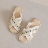 Summer Women Soft Cotton Embroidered Flat Espadrilles Slides Slippers Casual Holiday Shoes Beige MartLion Beige 7.5 