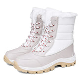 Winter Women's Waterproof Boots Strap Up Flat Heel Boots Warm Snow Shoes, Plush Outdoor Casual Boots MartLion WHITE 39 