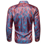 Luxury Silk Shirts Men's Pink Flower Long Sleeve Slim Fit Blouese Casual Tops Formal Streetwear Breathable Barry Wang MartLion   