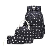 3 Pcs Set Children's Backpacks Cute Student School Bag for Girls Waterproof With Lunch Pencil Case MartLion black  