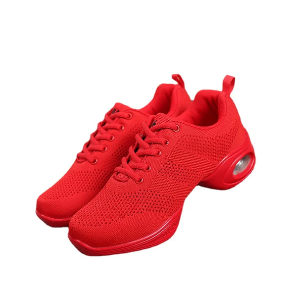  Red Jazz Dance Shoes Girls Summer Mesh Breathable Sneakers Solid Color Increase Women Soft Bottom Air Cushion Modern MartLion - Mart Lion