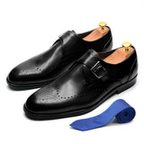 Elegant Men's Basic Monk Strap Dress Shoes Genuine Leather Single Buckle Green Black Loafer Brogue Party Wedding Formal MartLion   