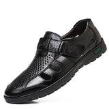 Men's Genuine Leather Sandals Summer Hollow Breathable Leather Shoes Casual Soft Flats Mart Lion   