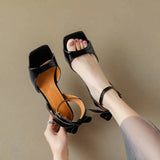 Women Sandals Square Toe Thin Heel Buckle Strap Bowknot Elegant Dating Female Shoes MartLion   