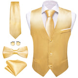 Elegant Vest for Men's Pink Solid Satin Waistcoat Tie Bowtie Hanky Set Sleeveless Jacket Wedding Formal Gilet Suit Barry Wang MartLion 2674 S 