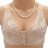 Women Front Button Bra Large Size Thin Brassiere Mother's Cotton Wireless Sleep Bra Anti-sagging MartLion Beige 38(85) 