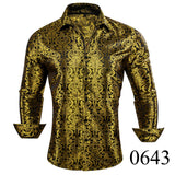 Luxury Silk Shirts Men's Black Floral Spring Autumn Embroidered Button Down Tops Regular Slim Fit Blouses Breathable MartLion 0643 S CHINA