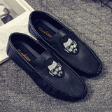 Men's Leather Casual Shoes Spring Summer Trend Lightweight Tiger Embroidery Cool Loafers Driving Mart Lion Man Black US 7  EU39 