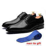 Derby Men's Dress Shoes Blue Real Leather Lace Up Plain Pointy Toe Formal Wedding MartLion   