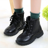 Kids Casual Boots PU Leather Black Zipper for Boys Girls Cross-tied Children Ankle High Boots Anti-skid Round Toes Soft MartLion
