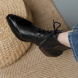 Winter Pointed Toe Women Boots Chunky Heel Shoes Short Retro Western Genuine Leather MartLion   