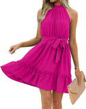 Women's Dress Summer Women's Beach Dress Folded Cake Dress Loose Neck Tie Sleeveless Dress Women's Summer Clothing MartLion   