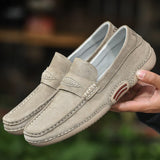 Men's Loafers Cow Suede Leather Casual Shoes Outdoor Soft Comfy Slip On Classics Flat Retro Driving Mart Lion bxt2009-shase 38 