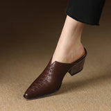 Spring Summer leather Mules Med Heel Women Shoes Pointed Toe Pumps Women Ladies MartLion   