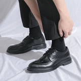 Men's  Leather Shoes Formal Dress Shoes Point-Toe Shoes Hollow Out Breathable Office Oxfords MartLion   