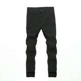 Men Jeans Stretch Skinny Denim Pants Solid Color Black Blue  Summer Street MartLion   