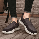 Leather Men's Casual Shoes Brown Black Slip On Sneakers Outdoor Jogging Lightweight Running Sport Mart Lion   