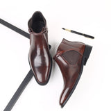 British Pointed Toe Leather Shoes Men's Boots Formal Leather Oxfords Chelsea Brown Mart Lion   