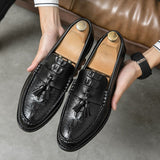 Tassels Men's Loafers Split Leather Footwear Crocodile Pattern Dress Shoes Elegant Social Mart Lion   