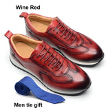 Genuine Leather Men's Luxury Sneakers Design Casual Sports Style Flat Shoes Carved Pattern Breathable Social MartLion   