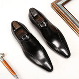 Spring Autumn Men's Genuine Leather Pointed Toe Slip-On Black Brown Office Wedding For Flats Shoes MartLion   