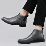 White Formal Chelsea Mens Boots Round Toe Low Heel Ankle Boots Side Zipper Leather Cowboy Boots MartLion