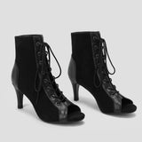 All Solid Black Ladies Indoor Jazz Dance Shoes Gladiator Lace Up Peep Toe Dance Women Sandals Mart Lion   