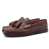 Men's Genuine Leather Driving Shoes Docksides Classic Boat Design Flats Loafers Women Tassels Wine Red Mart Lion Brown 5 China